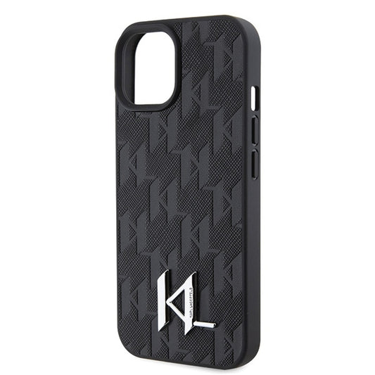 Hoes voor Apple iPhone 15, Karl Lagerfeld, Monogram Hot Stamp Metal Logo, Zwart
