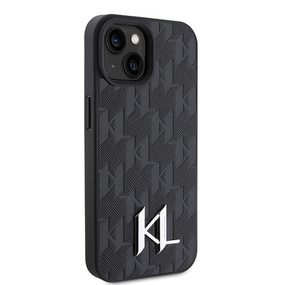 Hoes voor Apple iPhone 15, Karl Lagerfeld, Monogram Hot Stamp Metal Logo, Zwart