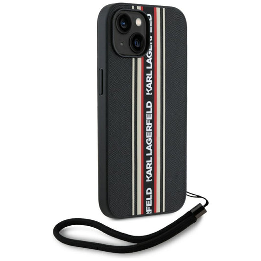 Hoes voor Apple iPhone 15, Karl Lagerfeld, Saffiano Athleisure Stripes met Band, Rosie