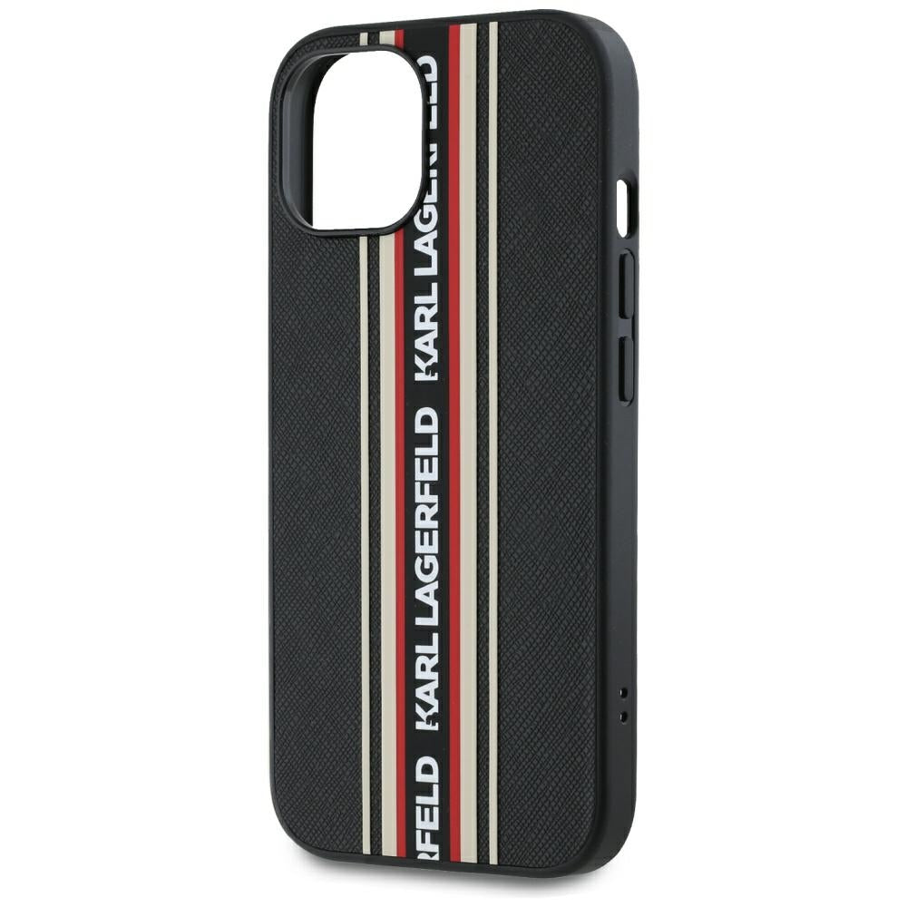 Case for Apple iPhone 15, Karl Lagerfeld, Saffiano Athleisure Stripes with Strap, Rosie