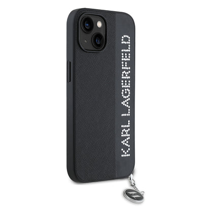 Hoes voor Apple iPhone 15, Karl Lagerfeld, Saffiano Rhinestones & Charm, Zwart