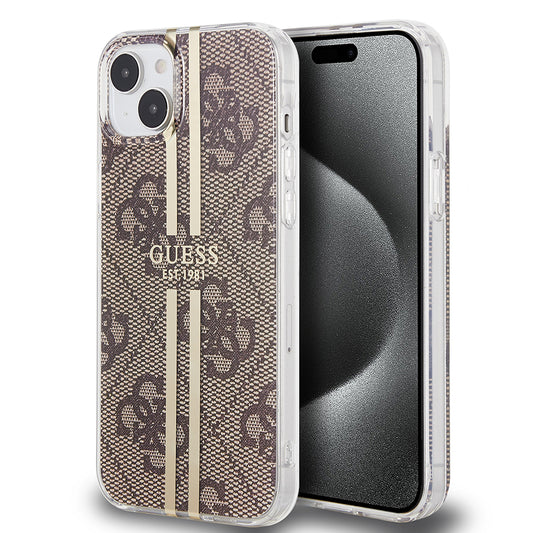 Hoes voor Apple iPhone 15 Plus, Guess, IML 4G Gold Stripe, Bruin