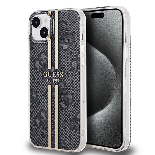 Hoes voor Apple iPhone 15 Plus, Guess, IML 4G Gold Stripe, Zwart