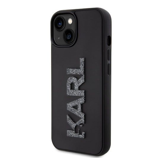 Hoes voor Apple iPhone 15 Plus, Karl Lagerfeld, 3D Rubber Glitter Logo, Zwart