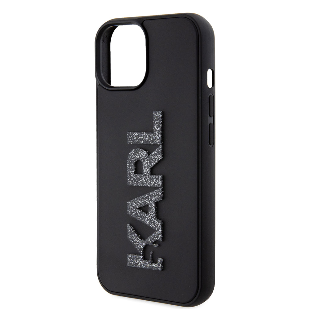Hoes voor Apple iPhone 15 Plus, Karl Lagerfeld, 3D Rubber Glitter Logo, Zwart