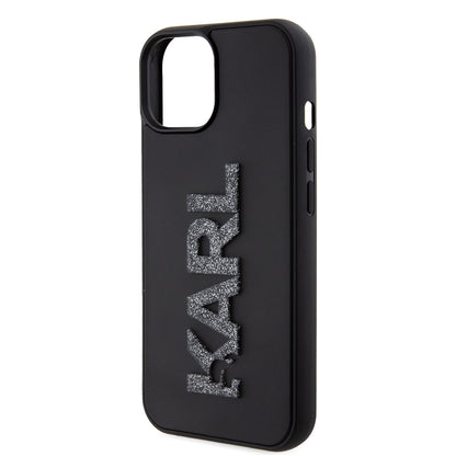 Hoes voor Apple iPhone 15 Plus, Karl Lagerfeld, 3D Rubber Glitter Logo, Zwart