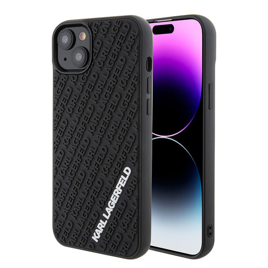 Hoes voor Apple iPhone 15 Plus, Karl Lagerfeld, 3D Rubber Multi Logo, Zwart