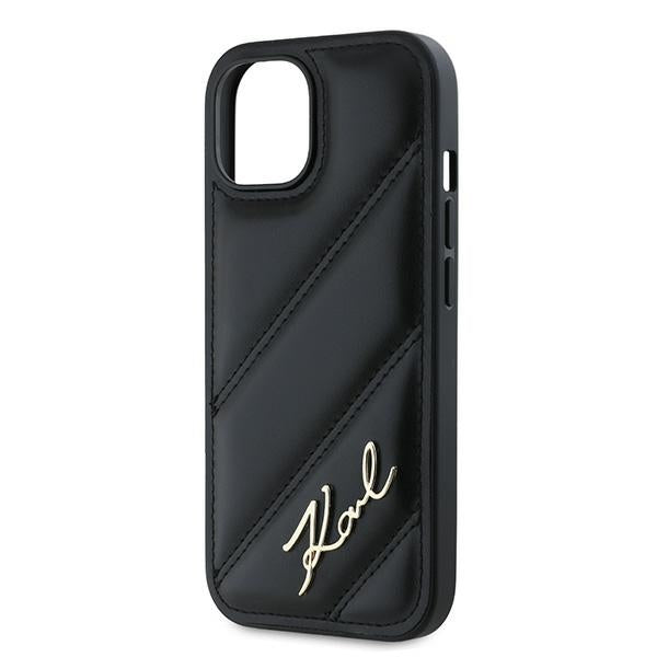 Hoes voor Apple iPhone 15 Plus, Karl Lagerfeld, Diagonal Quilted Script, Zwart