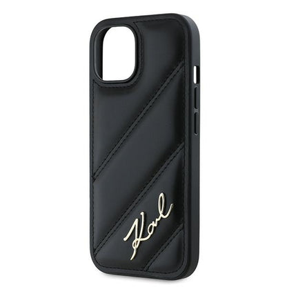 Hoes voor Apple iPhone 15 Plus, Karl Lagerfeld, Diagonal Quilted Script, Zwart