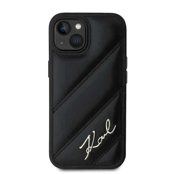 Hoes voor Apple iPhone 15 Plus, Karl Lagerfeld, Diagonal Quilted Script, Zwart
