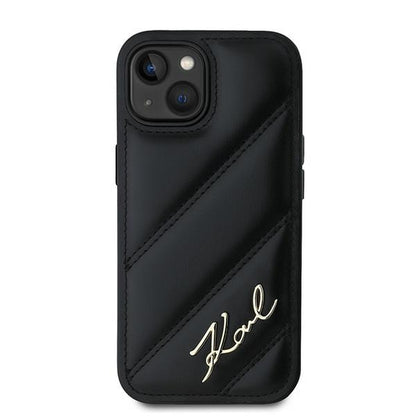 Hoes voor Apple iPhone 15 Plus, Karl Lagerfeld, Diagonal Quilted Script, Zwart