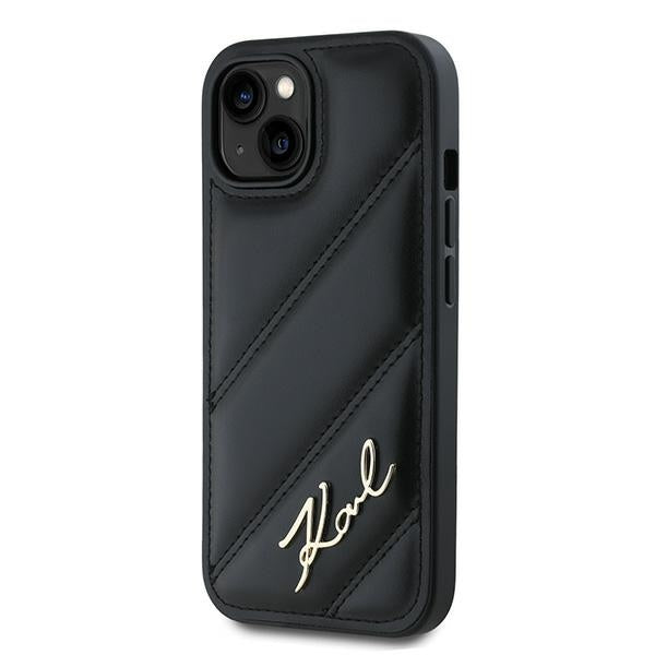 Hoes voor Apple iPhone 15 Plus, Karl Lagerfeld, Diagonal Quilted Script, Zwart