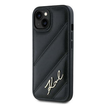 Hoes voor Apple iPhone 15 Plus, Karl Lagerfeld, Diagonal Quilted Script, Zwart
