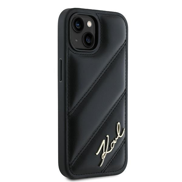 Hoes voor Apple iPhone 15 Plus, Karl Lagerfeld, Diagonal Quilted Script, Zwart