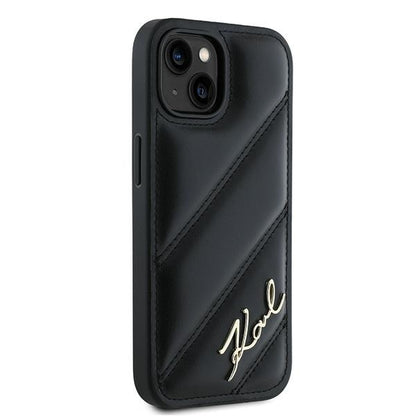 Hoes voor Apple iPhone 15 Plus, Karl Lagerfeld, Diagonal Quilted Script, Zwart