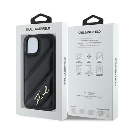 Hoes voor Apple iPhone 15 Plus, Karl Lagerfeld, Diagonal Quilted Script, Zwart