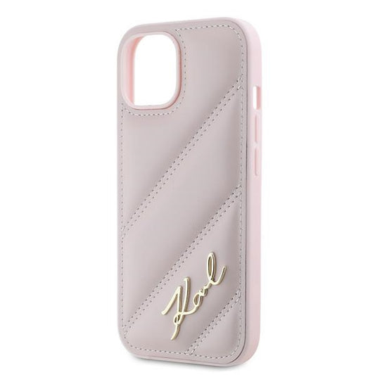 Hoes voor Apple iPhone 15 Plus, Karl Lagerfeld, Diagonal Quilted Script, Roze