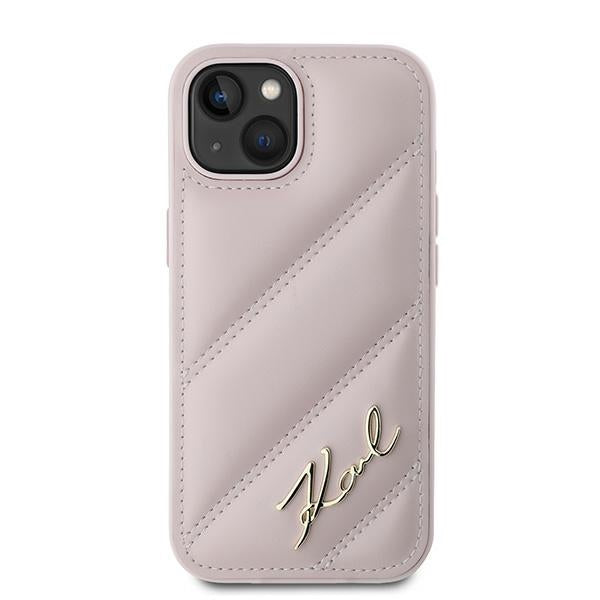 Hoes voor Apple iPhone 15 Plus, Karl Lagerfeld, Diagonal Quilted Script, Roze