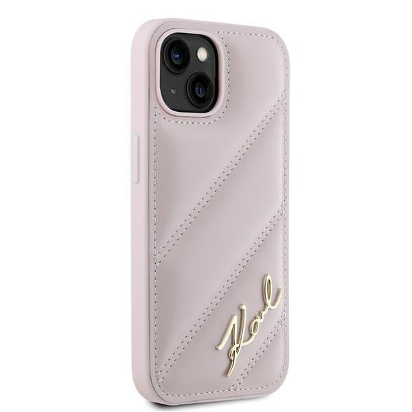 Hoes voor Apple iPhone 15 Plus, Karl Lagerfeld, Diagonal Quilted Script, Roze