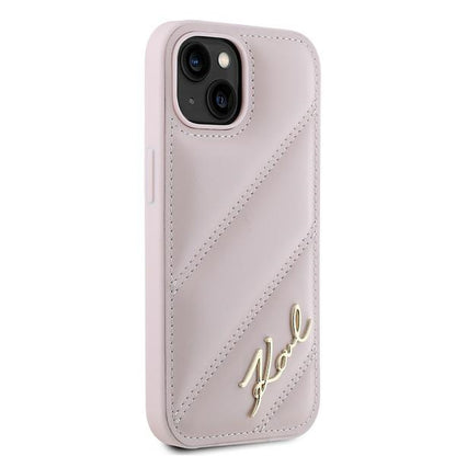 Hoes voor Apple iPhone 15 Plus, Karl Lagerfeld, Diagonal Quilted Script, Roze
