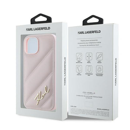Hoes voor Apple iPhone 15 Plus, Karl Lagerfeld, Diagonal Quilted Script, Roze