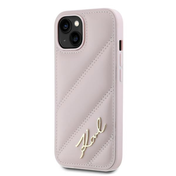 Hoes voor Apple iPhone 15 Plus, Karl Lagerfeld, Diagonal Quilted Script, Roze