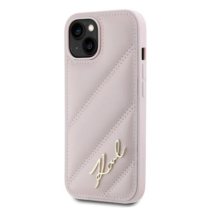 Hoes voor Apple iPhone 15 Plus, Karl Lagerfeld, Diagonal Quilted Script, Roze
