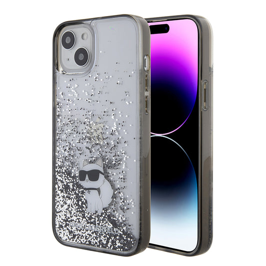 Hoes voor Apple iPhone 15 Plus, Karl Lagerfeld, Liquid Glitter Choupette, Transparant