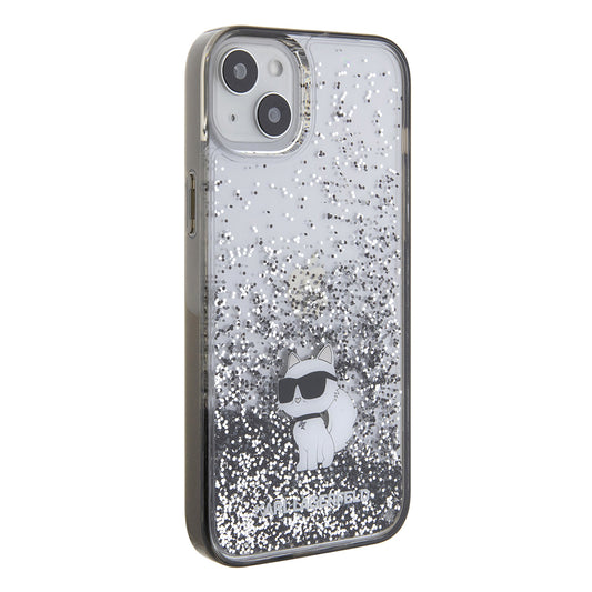 Hoes voor Apple iPhone 15 Plus, Karl Lagerfeld, Liquid Glitter Choupette, Transparant