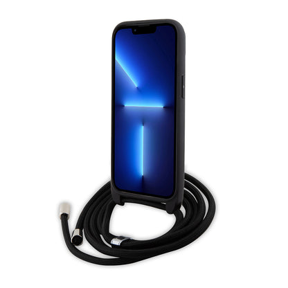 Hoes voor Apple iPhone 15 Plus, Karl Lagerfeld, Saffiano Crossbody Metal Pin Karl & Choupette, Zwart