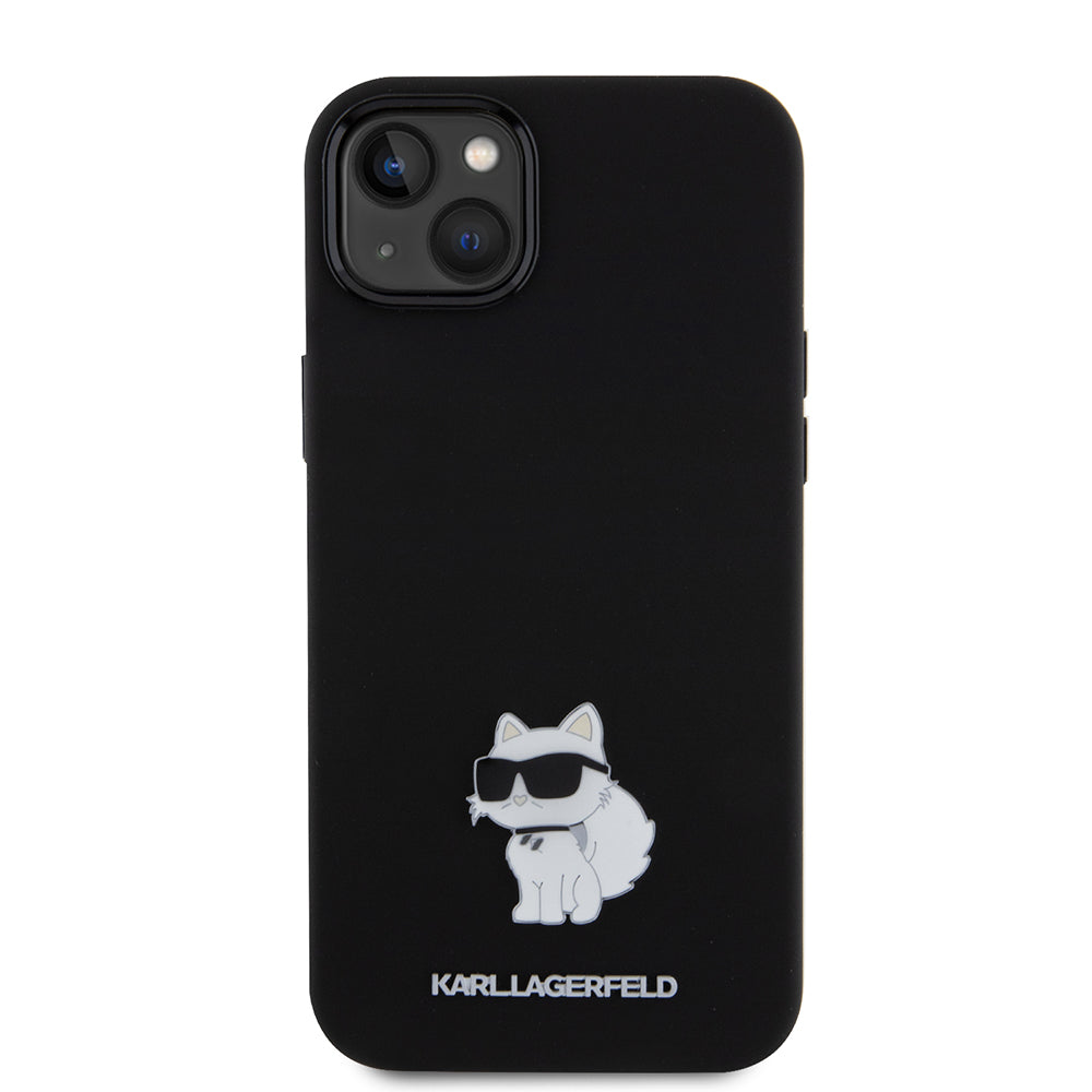 Hoes voor Apple iPhone 15 Plus, Karl Lagerfeld, Silicone Choupette Metal, Zwart
