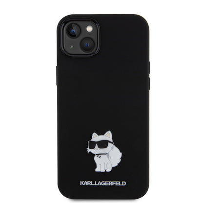 Hoes voor Apple iPhone 15 Plus, Karl Lagerfeld, Silicone Choupette Metal, Zwart