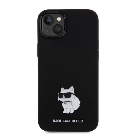 Hoes voor Apple iPhone 15 Plus, Karl Lagerfeld, Silicone Choupette Metal, Zwart