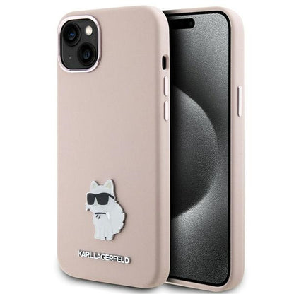 Hoes voor Apple iPhone 15 Plus, Karl Lagerfeld, Silicone Choupette Metal, Roze