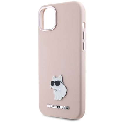 Hoes voor Apple iPhone 15 Plus, Karl Lagerfeld, Silicone Choupette Metal, Roze