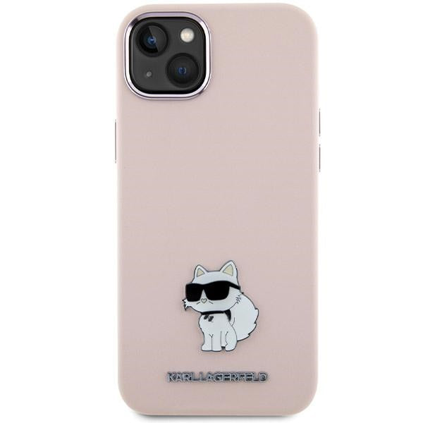 Hoes voor Apple iPhone 15 Plus, Karl Lagerfeld, Silicone Choupette Metal, Roze