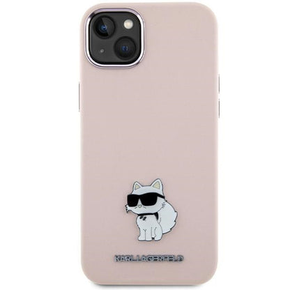 Hoes voor Apple iPhone 15 Plus, Karl Lagerfeld, Silicone Choupette Metal, Roze