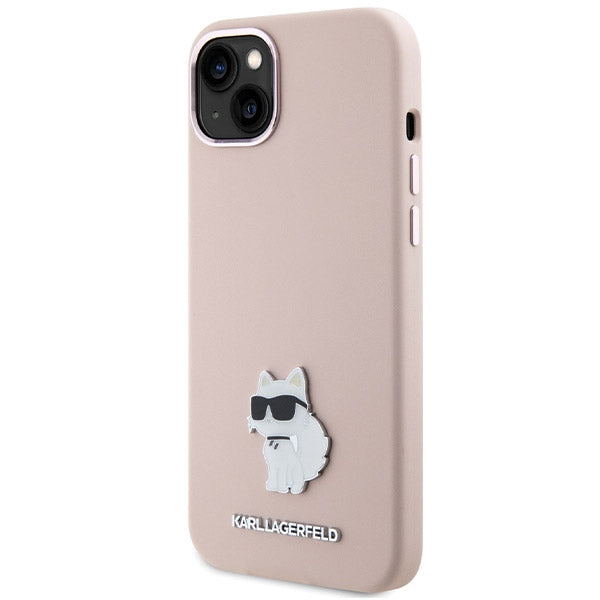 Hoes voor Apple iPhone 15 Plus, Karl Lagerfeld, Silicone Choupette Metal, Roze