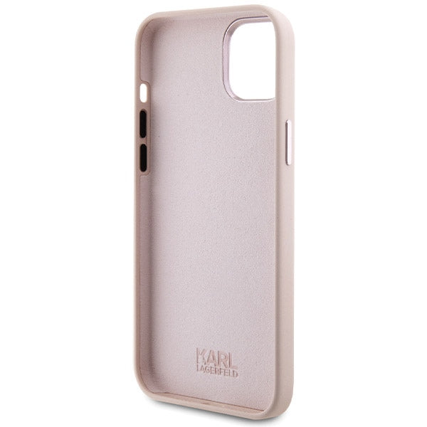 Hoes voor Apple iPhone 15 Plus, Karl Lagerfeld, Silicone Choupette Metal, Roze