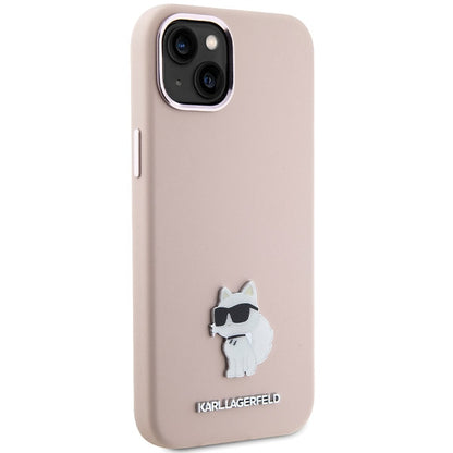 Hoes voor Apple iPhone 15 Plus, Karl Lagerfeld, Silicone Choupette Metal, Roze