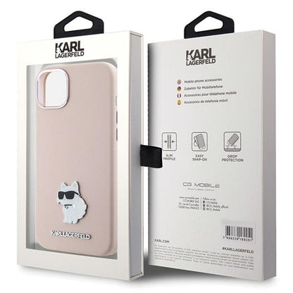 Hoes voor Apple iPhone 15 Plus, Karl Lagerfeld, Silicone Choupette Metal, Roze