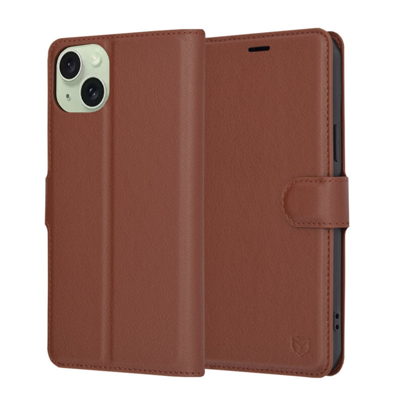 Hoes voor Apple iPhone 15 Plus, Techsuit, Leather Folio, Bruin