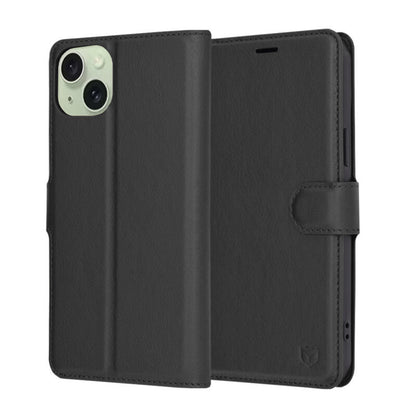 Hoes voor Apple iPhone 15 Plus, Techsuit, Leather Folio, Zwart