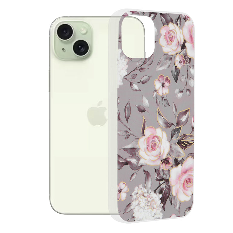 Hoes voor Apple iPhone 15 Plus, Techsuit, Marble, Grijs
