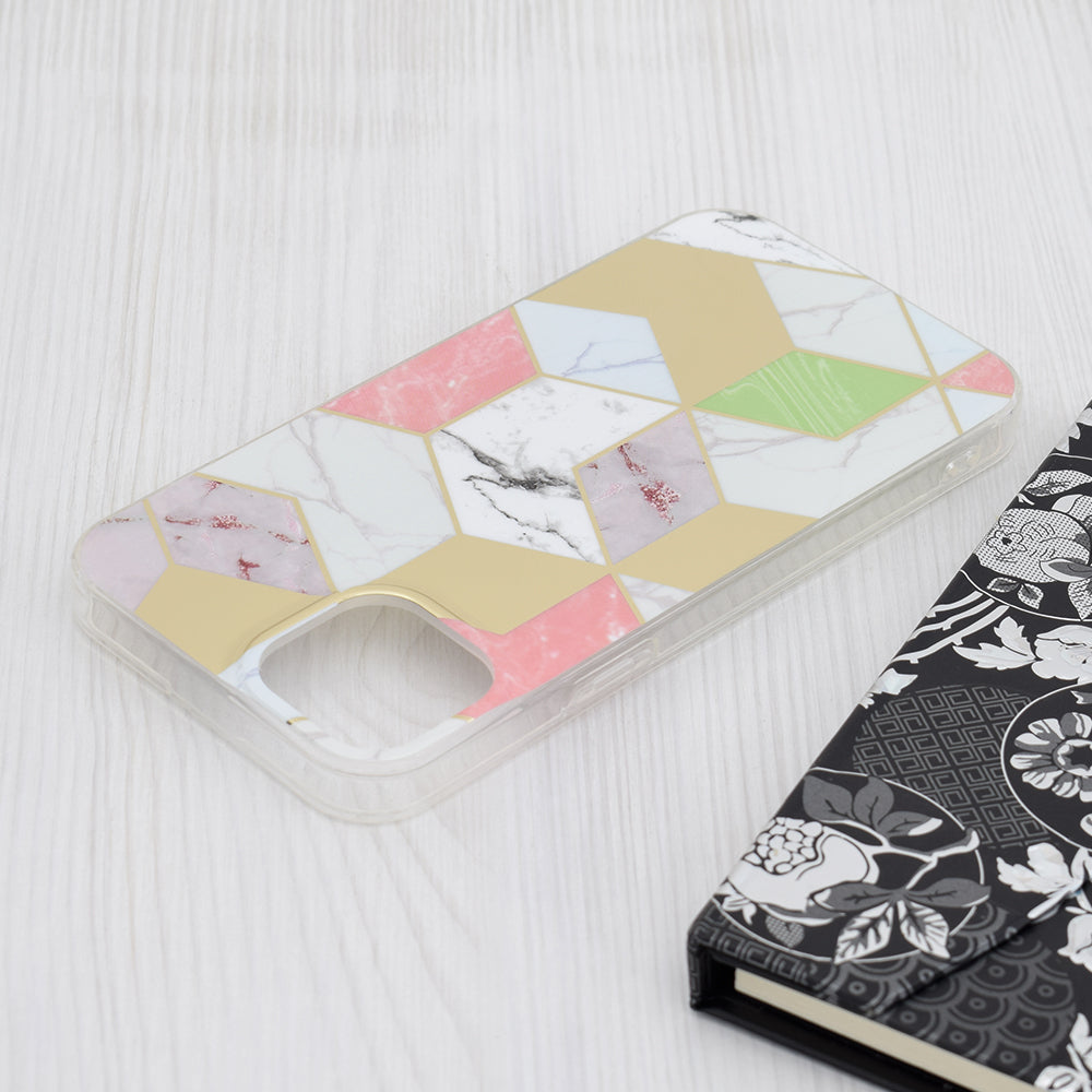 Hoes voor Apple iPhone 15 Plus, Techsuit, Marble, Paars