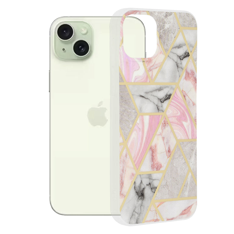 Hoes voor Apple iPhone 15 Plus, Techsuit, Marble, Roze