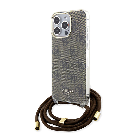 Hoes voor Apple iPhone 15 Pro, Guess, Crossbody Cord 4G Print, Bruin