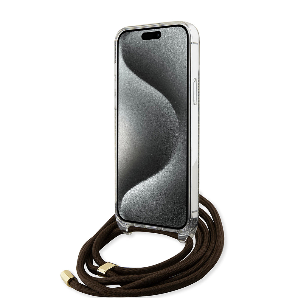 Hoes voor Apple iPhone 15 Pro, Guess, Crossbody Cord 4G Print, Bruin