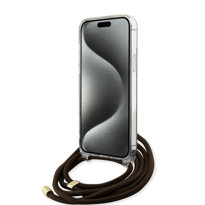 Hoes voor Apple iPhone 15 Pro, Guess, Crossbody Cord 4G Print, Bruin