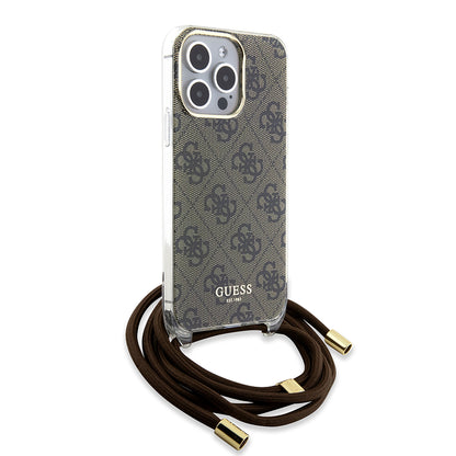 Hoes voor Apple iPhone 15 Pro, Guess, Crossbody Cord 4G Print, Bruin